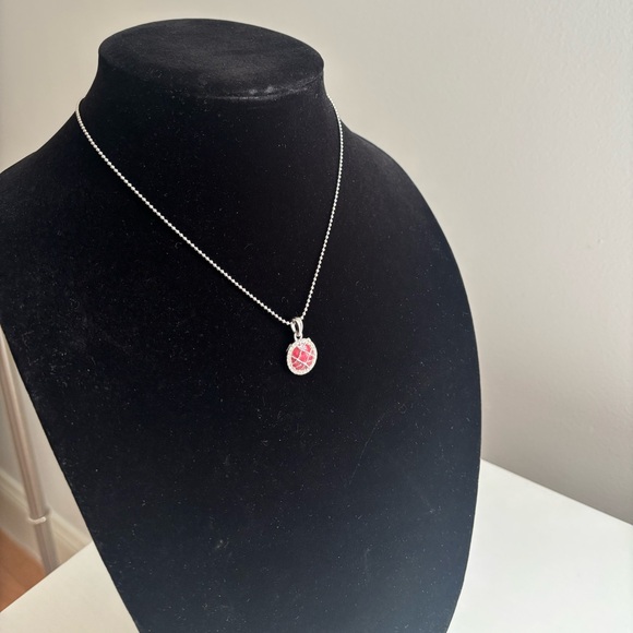 Silver Necklace with Pink Enamel Round Pendant - Picture 3 of 5